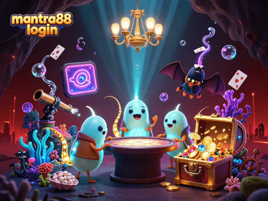 Experience the thrill of mantra88 login in this vibrant cave casino scene illuminated by glowworms.