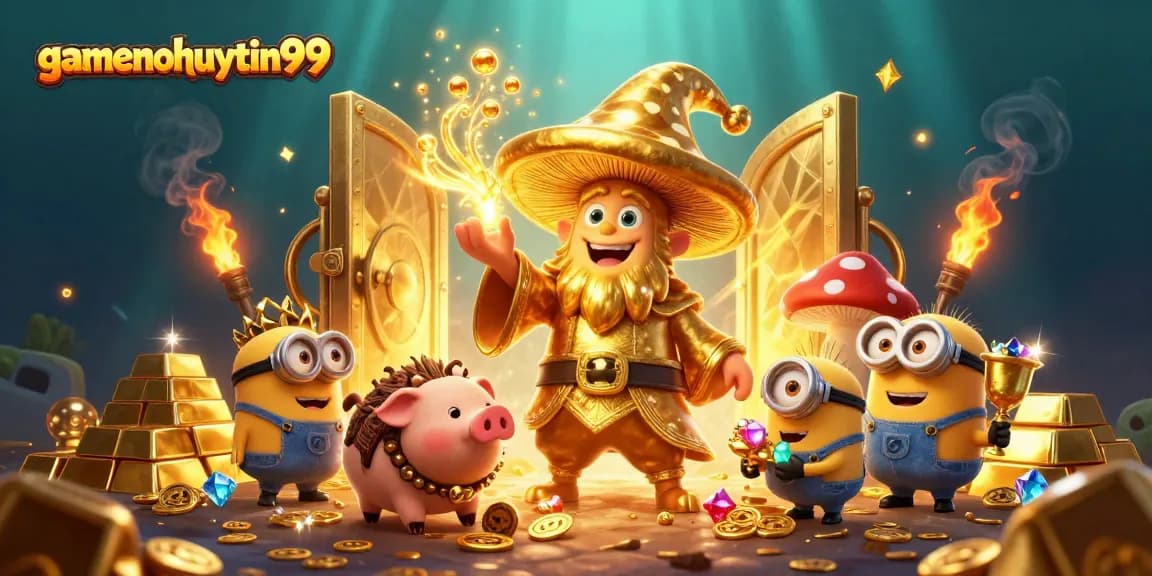 Engage with gamenohuuytin99's rich casino atmosphere featuring golden treasures and dynamic characters.