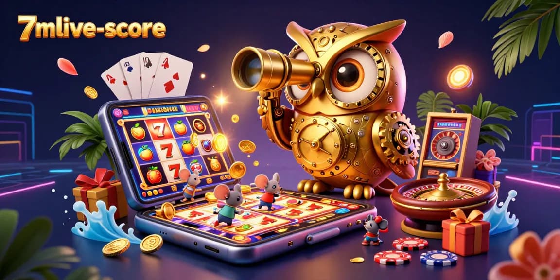 Experience thrilling wins at 7mlive-score with vibrant casino graphics showcasing slot games and excitement.