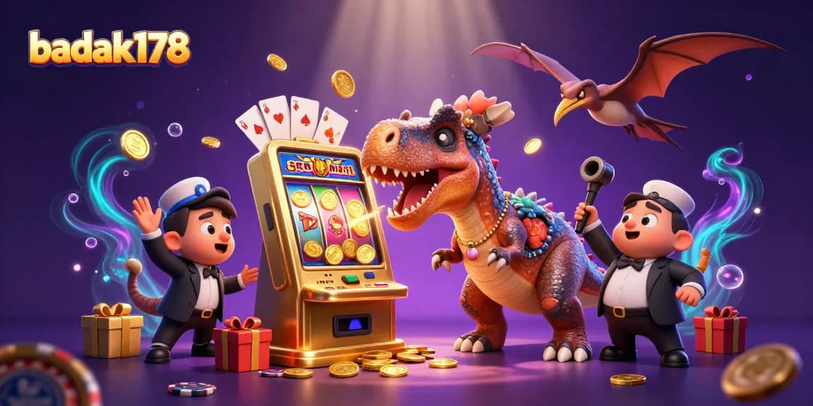 badak178 wins big with a cartoon dinosaur jackpot at the casino, chaotic golden coins, and exciting games