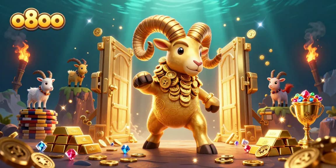 Experience thrilling wins at o8oo with a golden ram charging through a vault of treasures.
