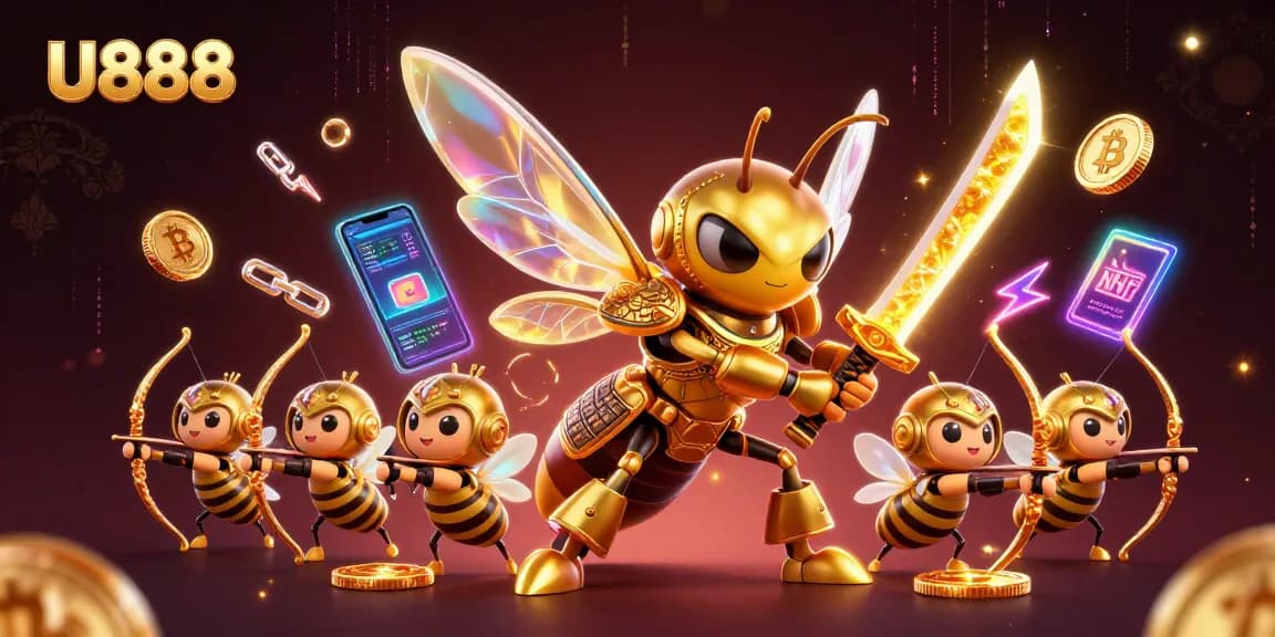 Engage in thrilling gameplay at U888 with vibrant elements in a captivating 3D casino scene.