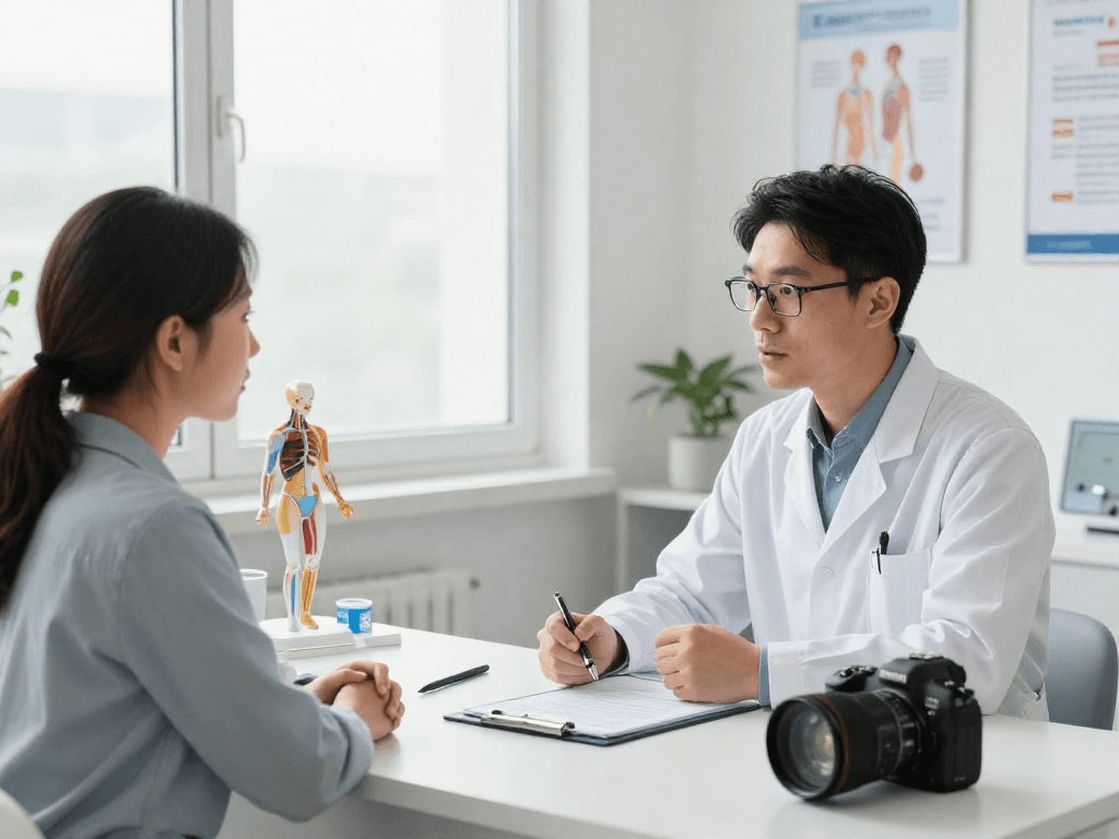 Discussing bel fıtığı ameliyatı options in a professional medical setting with a surgeon.