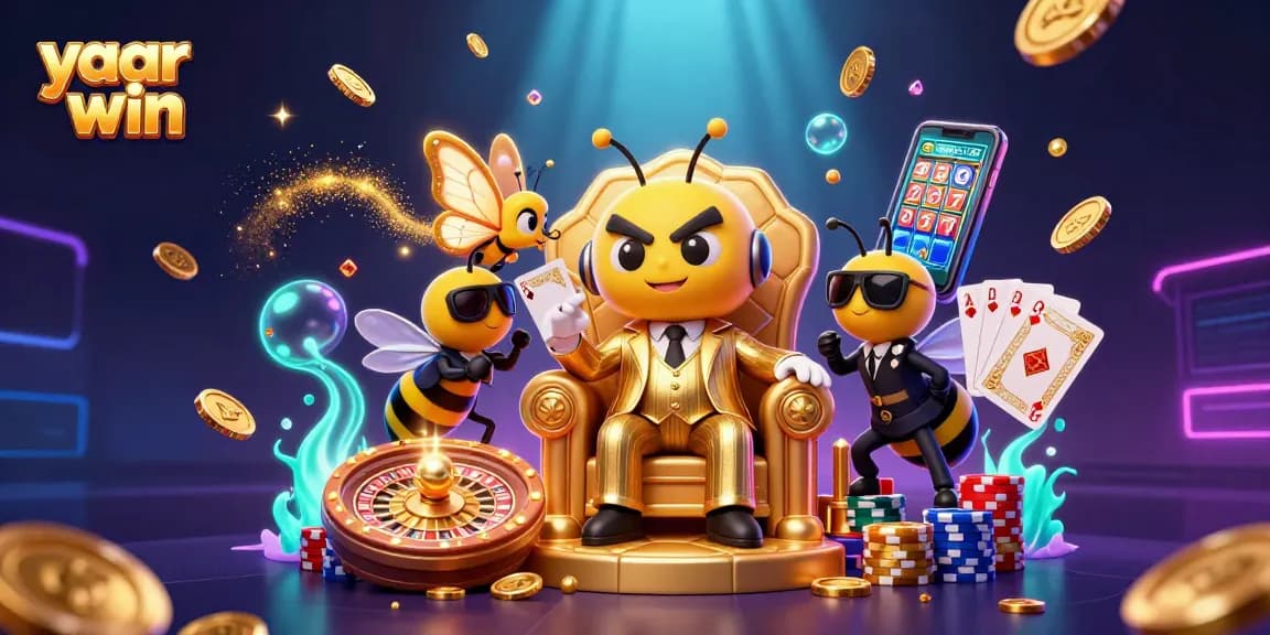 Experience yaar win with vibrant casino scene featuring a bumblebee mob boss and dynamic gaming elements.