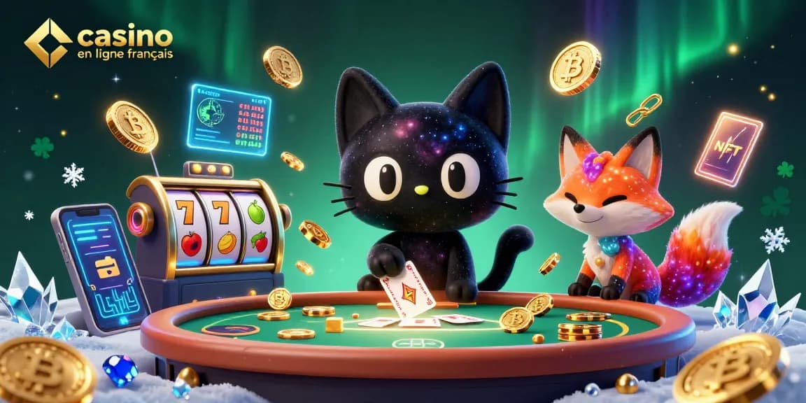 Gagnez des jetons dans un casino en ligne français avec un chat et un renard cosmiques.