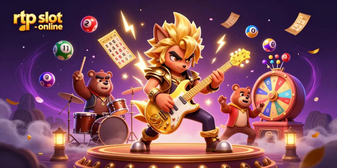 RTP slot online dengan slot dan jackpot di lingkungan kasino yang berwarna-warni dan dinamis.