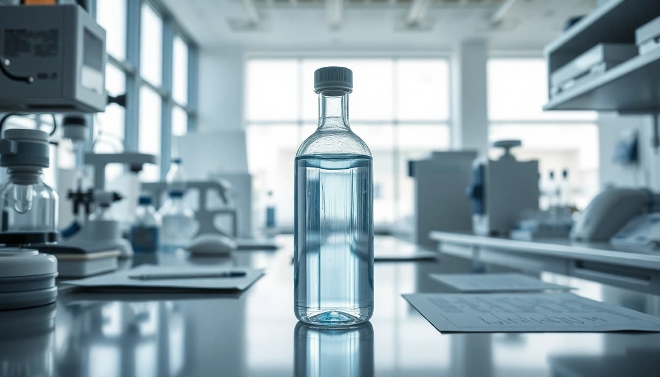 Examine bacteriostatic water in a professional laboratory setting with advanced research equipment.