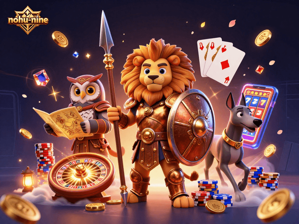 Experience the thrilling nohu-nine game with captivating characters, gold coins, and vibrant casino flair.