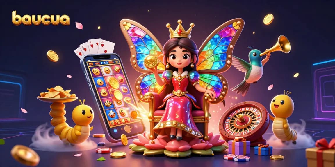 Baucua online gaming experience with colorful slots, vibrant characters, and engaging casino action.