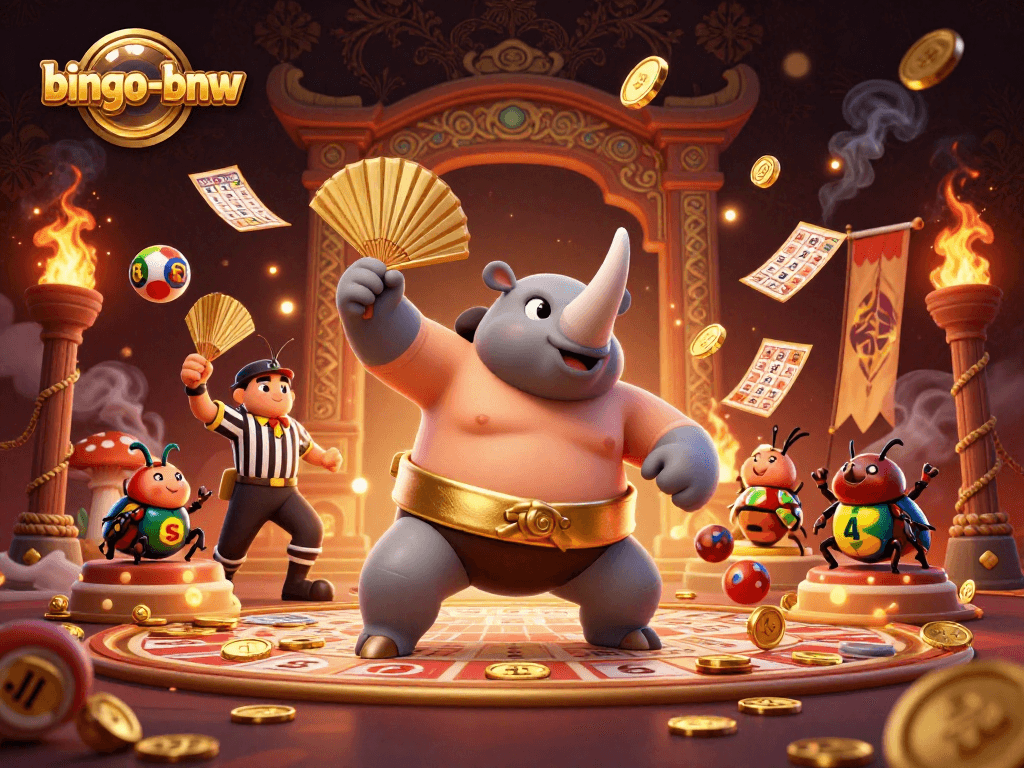 Engage in thrilling bingo-bnw action as cartoon beetles celebrate big wins in a dynamic game scene.