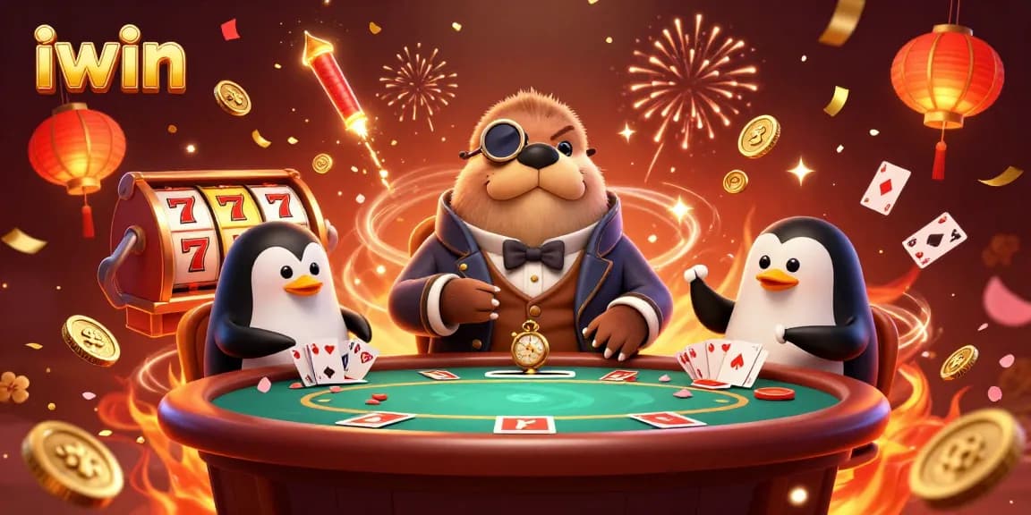 Join the iwin casino adventure with the walrus, penguin dealer, and pufferfish at an underwater poker table.