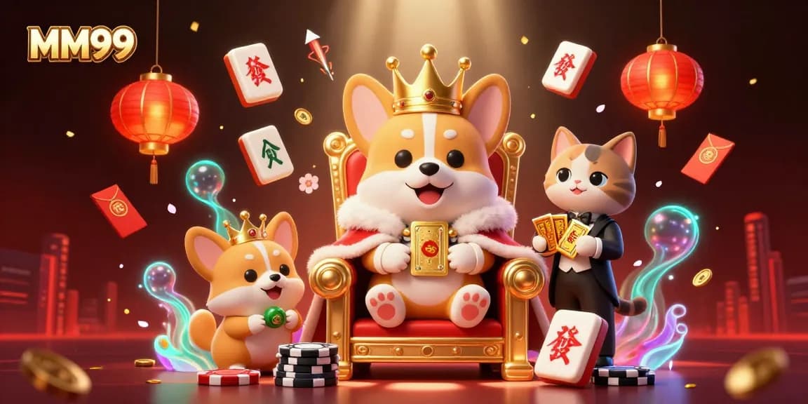 Experience the thrill of MM99 Casino with a royal corgi and lively gaming elements.