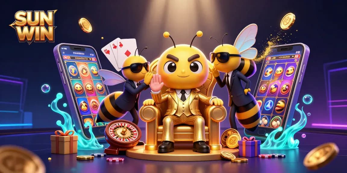 Experience SUN WIN with dynamic gaming elements in a vibrant, ultra-detailed casino scene.