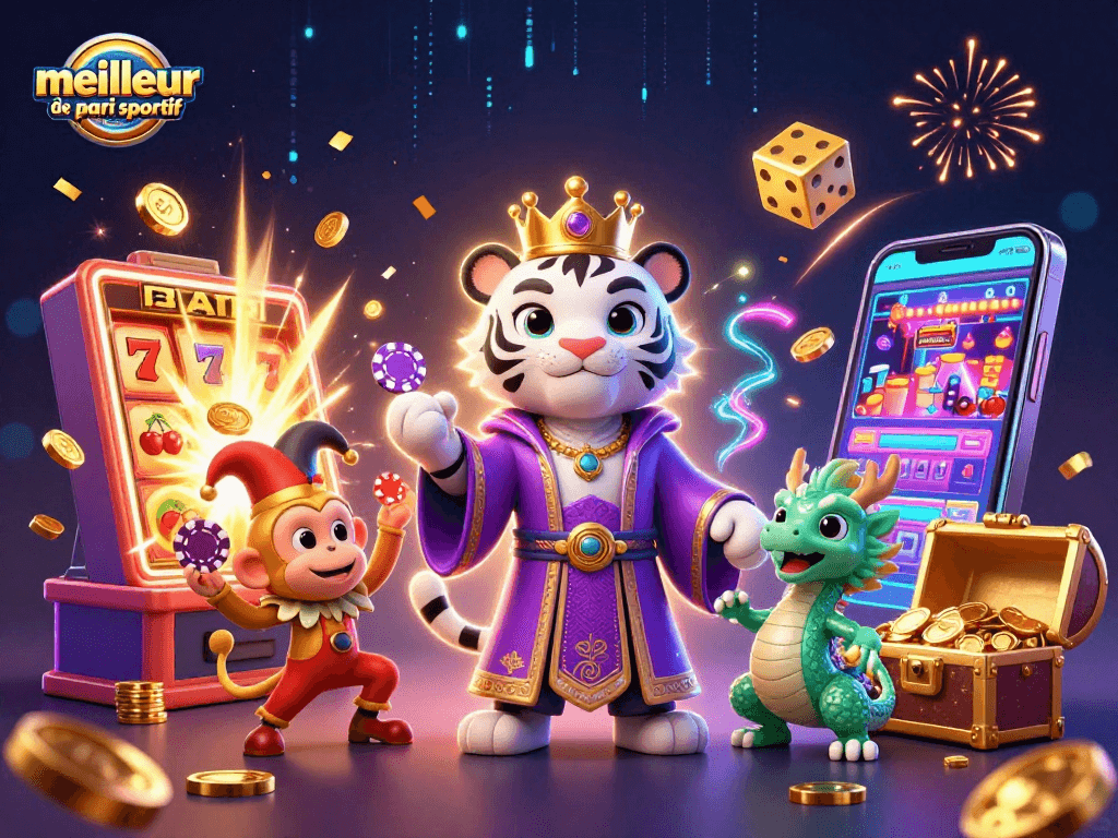 Pariez sur le meilleur site de pari sportif avec un tigre royal entouré de pièces d'or et de symboles de jackpot.