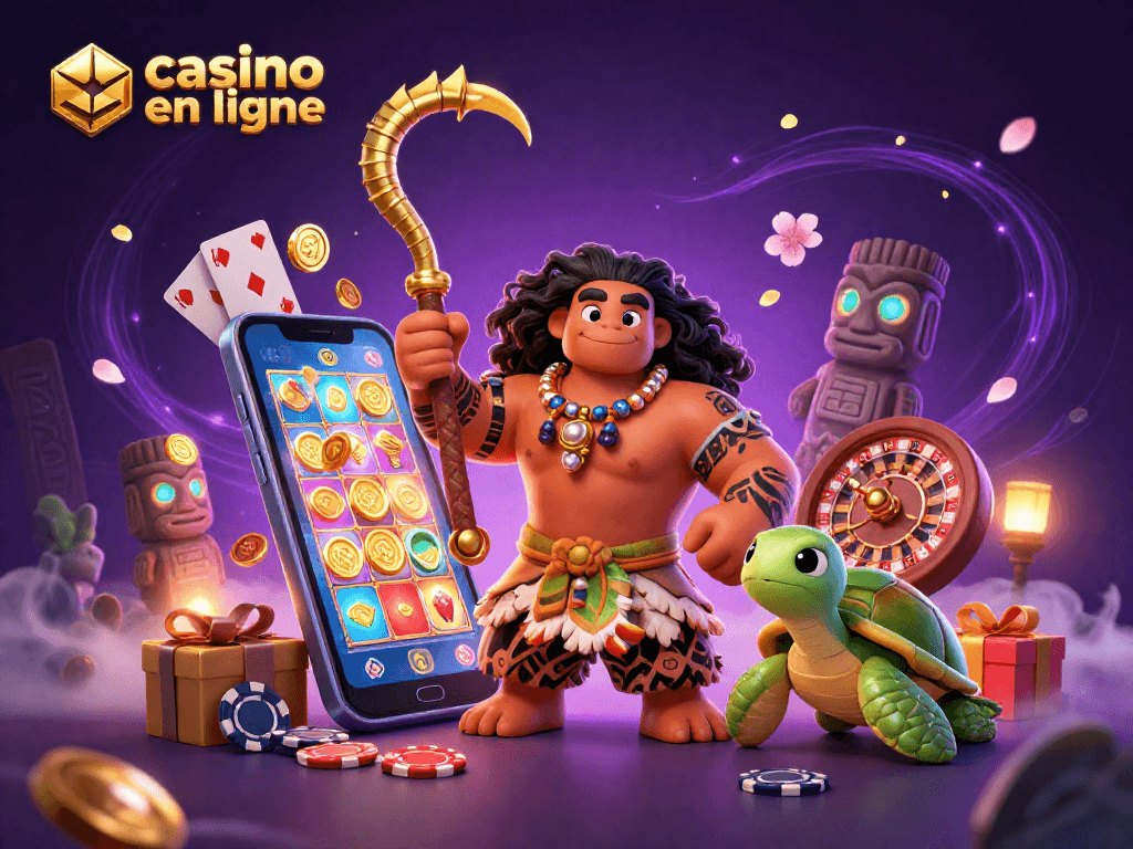 Jouez sur un casino en ligne crypto avec des personnages 3D animés au milieu de jeux de casino colorés.