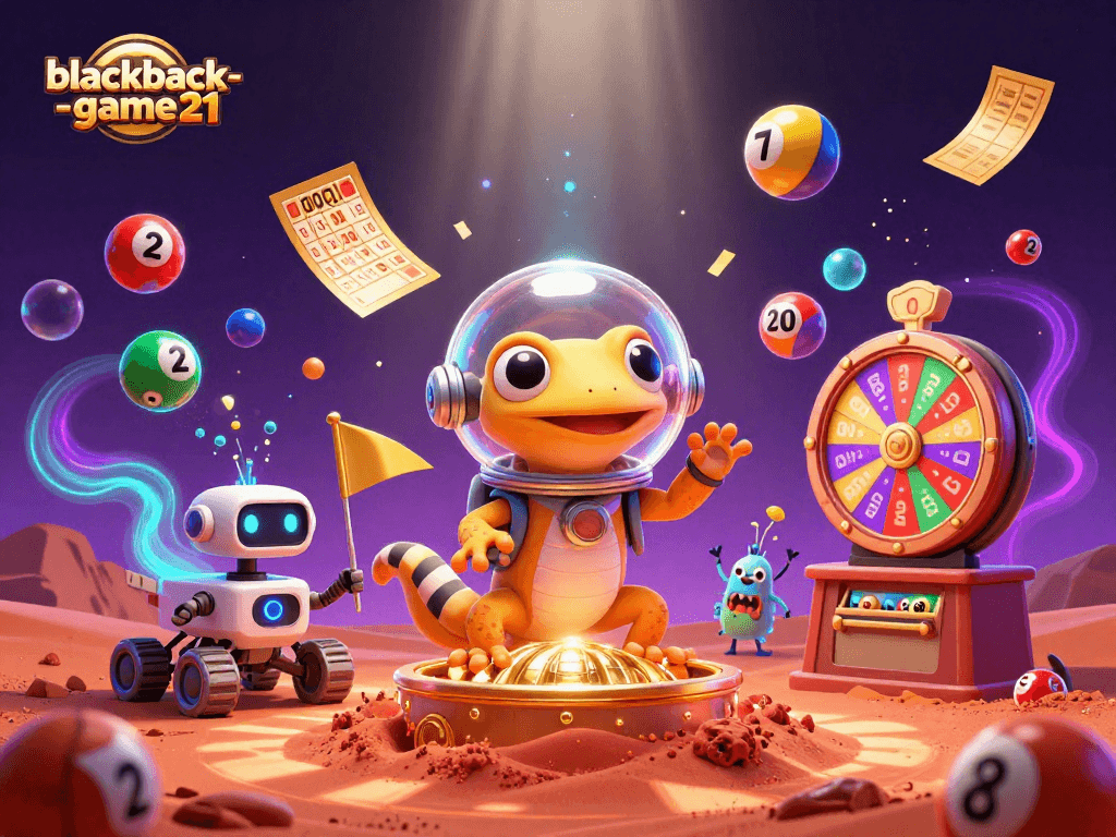 Engage with blackjack-game21 as a Martian gecko discovers a hidden casino in a vibrant 3D illustration.