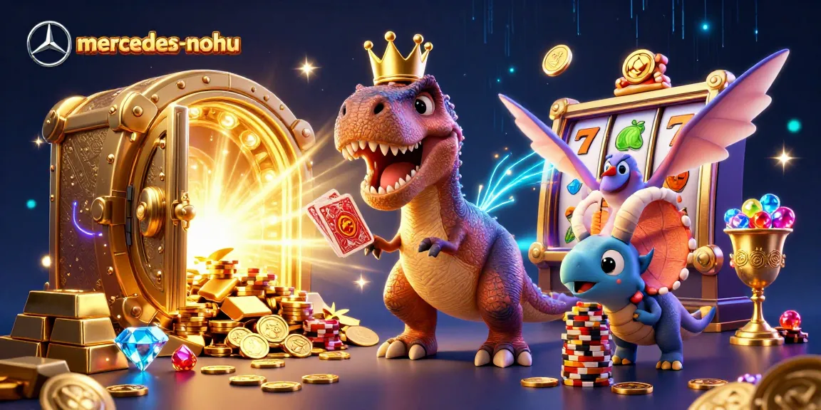 Experience the mercedes-nohu excitement with cartoon dinosaurs playing casino cards and stacking chips!