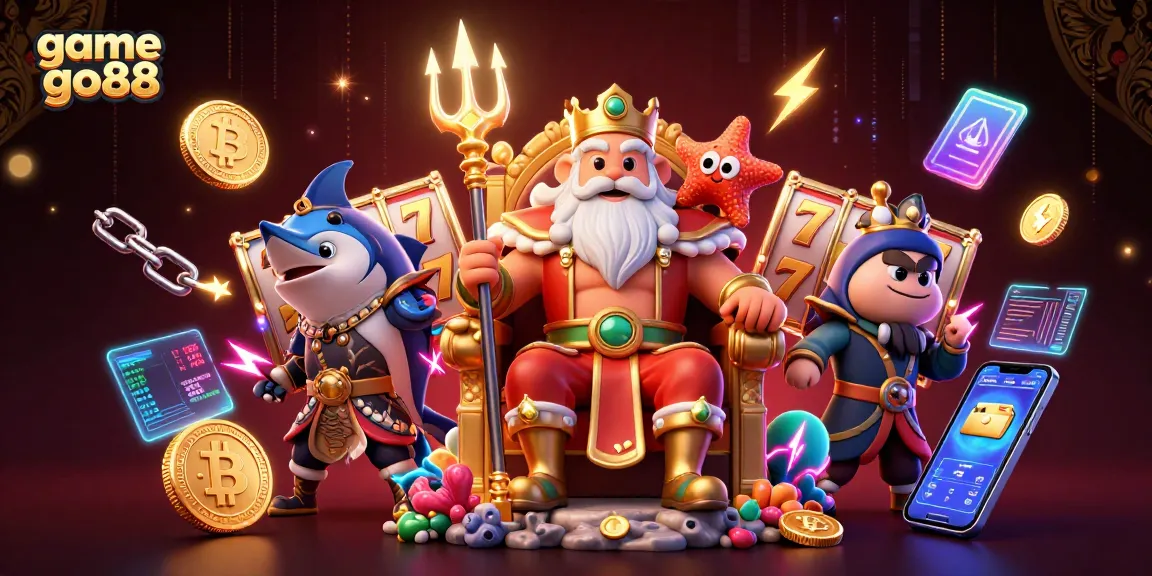 Experience the thrill of game go88 with a vibrant, animated underwater casino scene featuring Neptune.