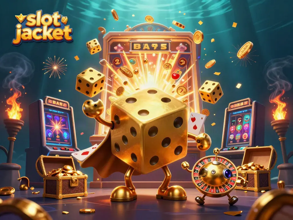 Mengguncang slot jackpot dengan dadu emas 3D dan mesin slot yang meledak dalam koin