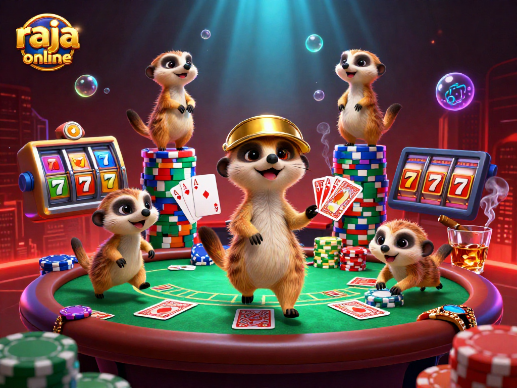 Enjoy thrilling gameplay at raja slot online with a vibrant meerkat casino illustration showcasing fun and excitement.