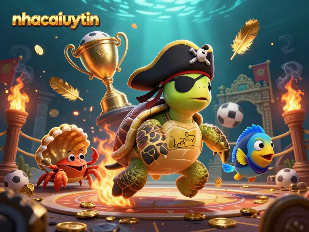 Place bets with nhacaiuytin as a 3D turtle and colorful sea creatures navigate sunken treasures.