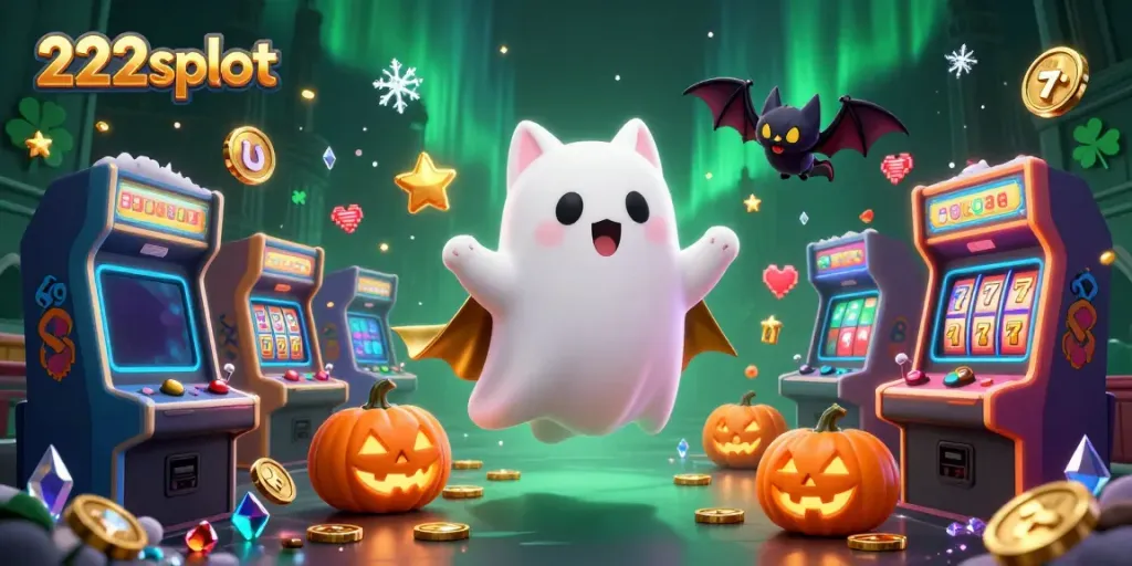 Gamer beraksi di 222slot dengan karakter kucing hantu mengapung di kasino