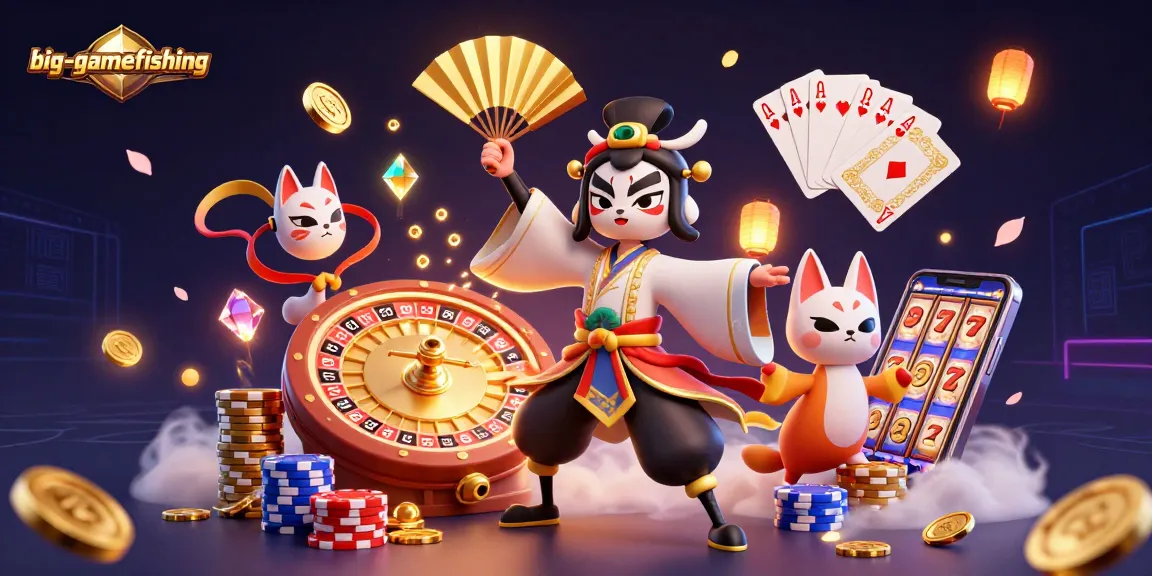 big-gamefishing-themed illustration of casino characters, vibrant gaming elements, and enchanting atmosphere