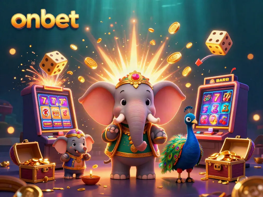 Experience exhilarating wins with onbet casino games featuring 3D characters in a vibrant casino environment.