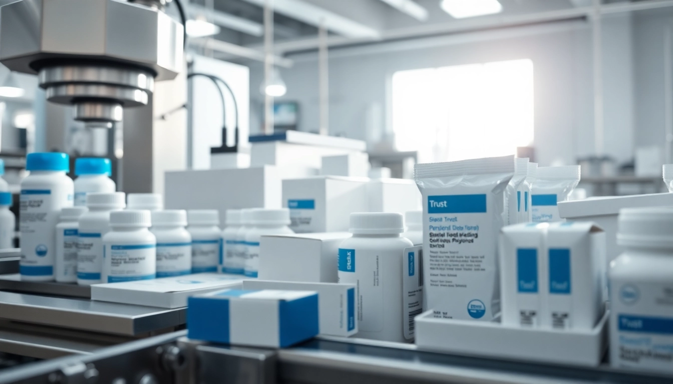 Showcasing pharmaceutical packaging services through high-quality, professional packaging in a lab setting.