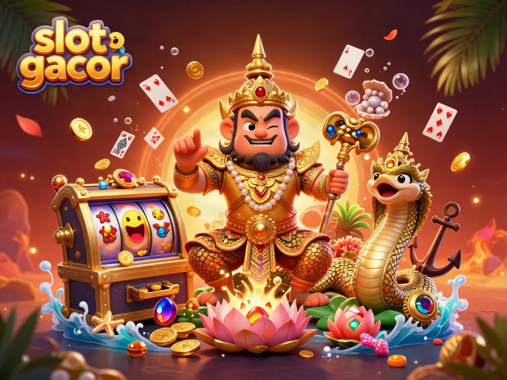 Engage with slot gacor through vibrant scenes of legendary guardians and spinning slot reels.
