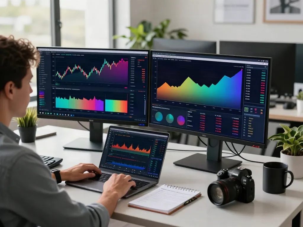 TradingView官网 inspired trading workspace with charts and data analysis