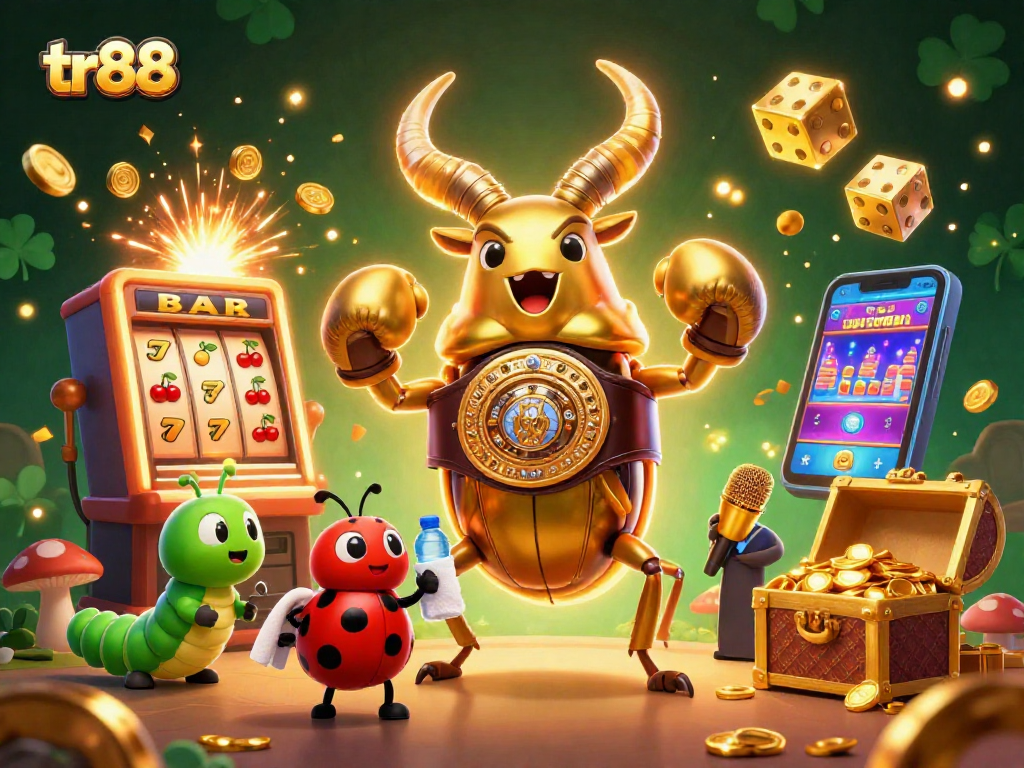 Join the exciting tr88 battle with a giant beetle and ladybug in a casino-themed showdown!