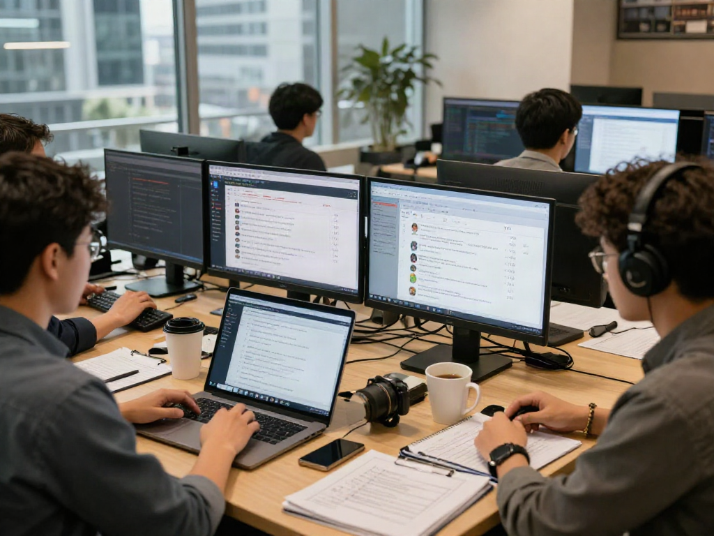 Experts collaborating on analysis for 먹튀스팟 검증사이트 safety verification.