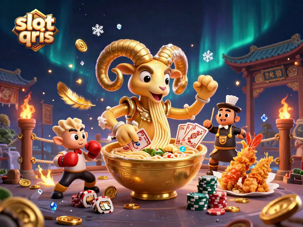 Engage with slot qris in an exciting dynamic scene featuring colorful cartoon characters and casino elements.