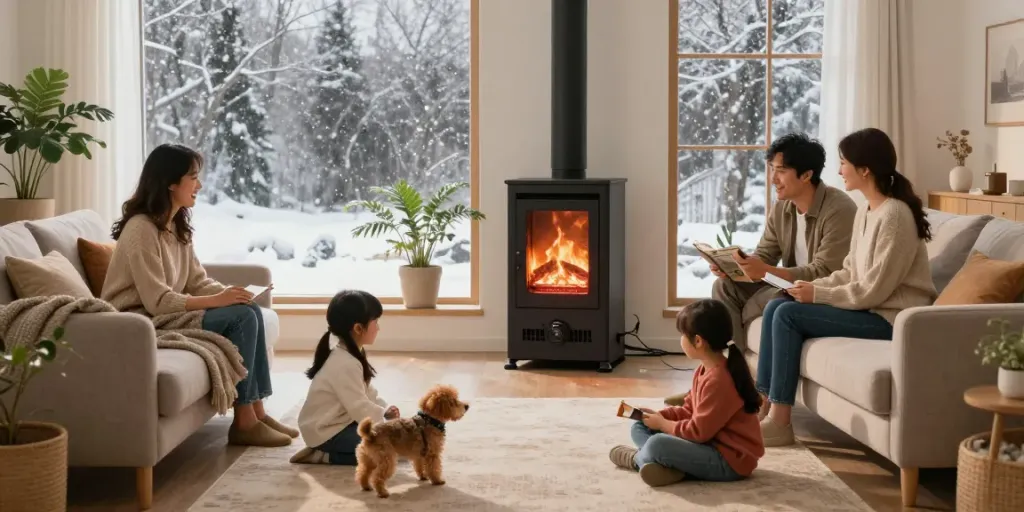 Furnace Install Calgary in a cozy family living room during winter.