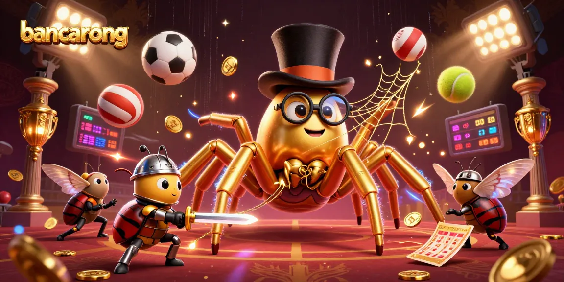 Bancarong showcases a thrilling scene of a giant golden tarantula weaving a web between casino pillars, capturing the excitement of betting.