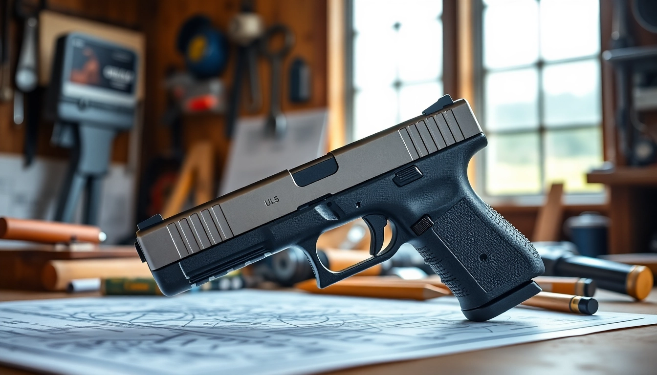 Showcasing a high-quality glock 19 slide in a detailed workshop setting.