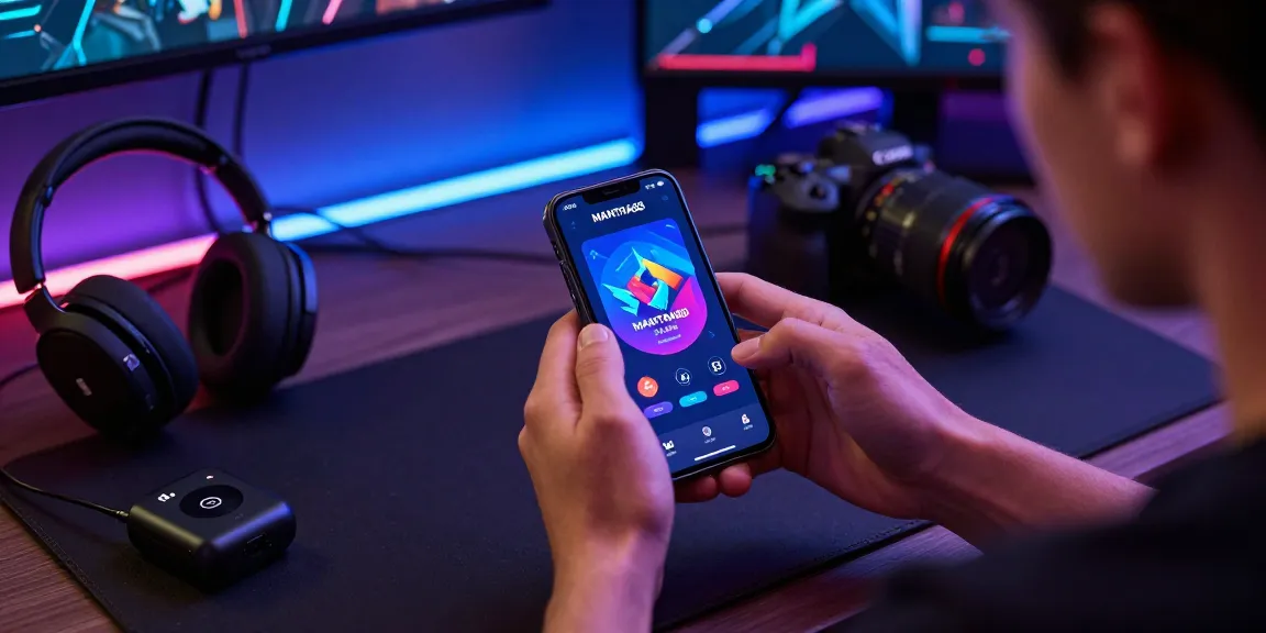Engaging MANTRA88 login gaming scene featuring user with mobile interface and vibrant graphics.