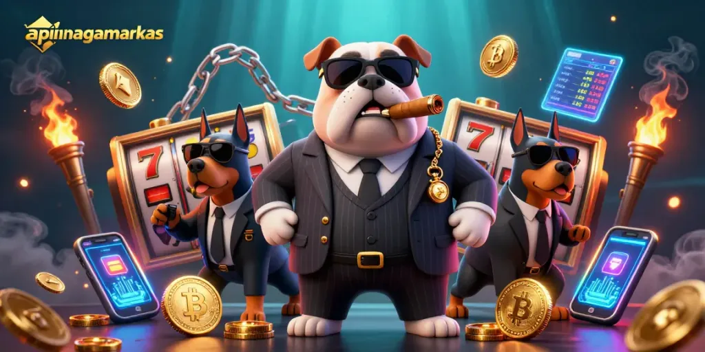 Experience thrilling gaming excitement with apinagamarkas featuring a mafia boss and Doberman bodyguards.