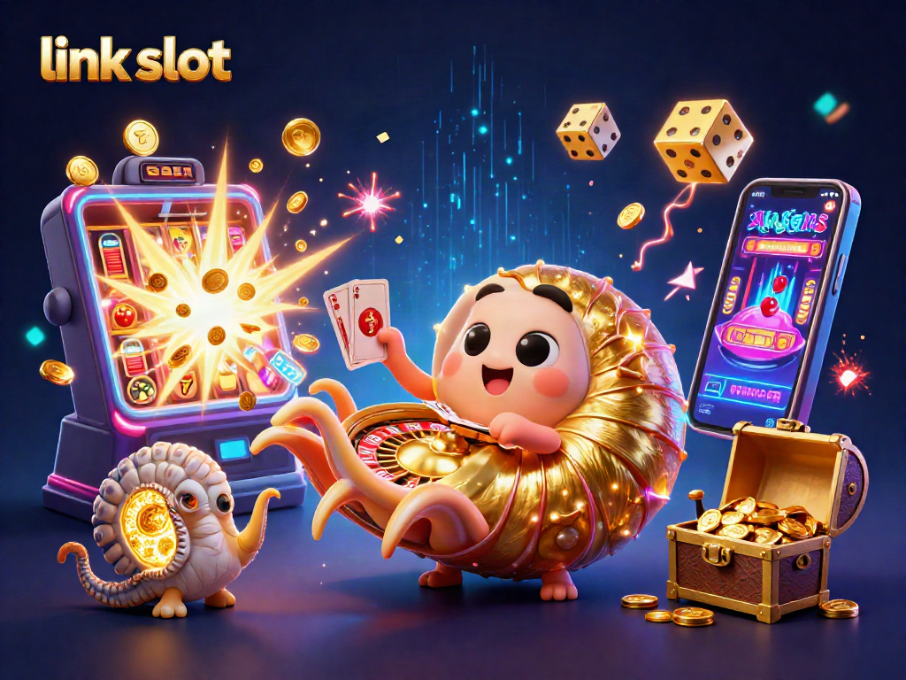 Engage in exciting gameplay with link slot featuring a dynamic jackpot explosion in a 3D casino scene.
