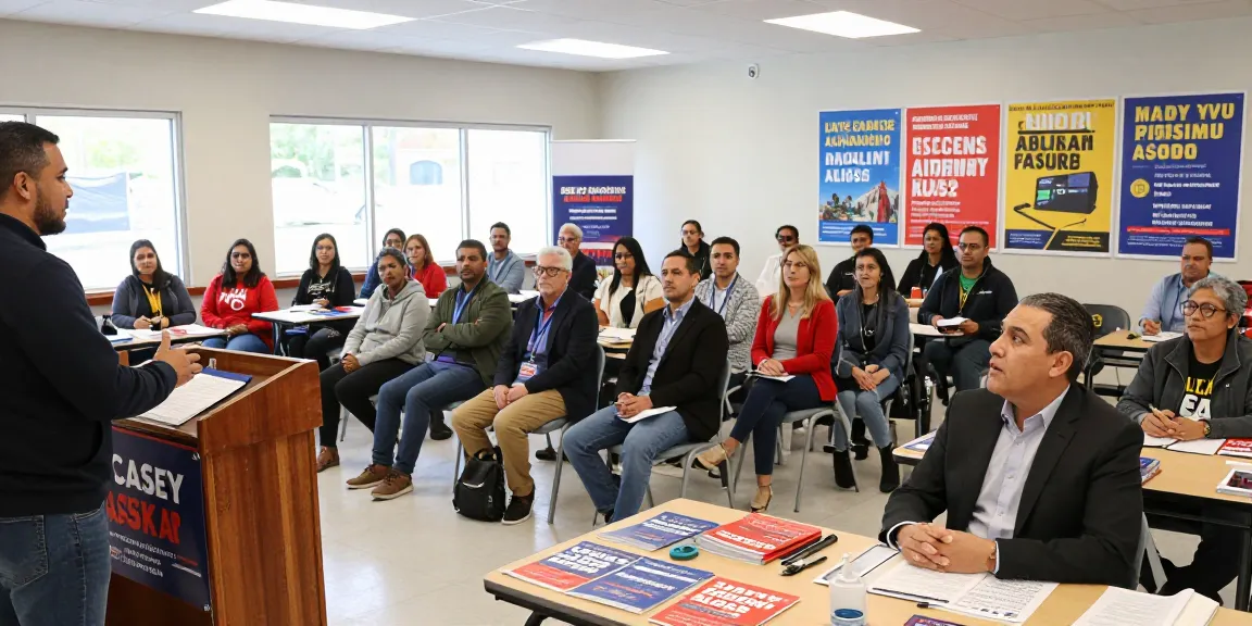 Audience engaging with Casey Askar at a community forum, discussing local issues, and showcasing campaign materials.