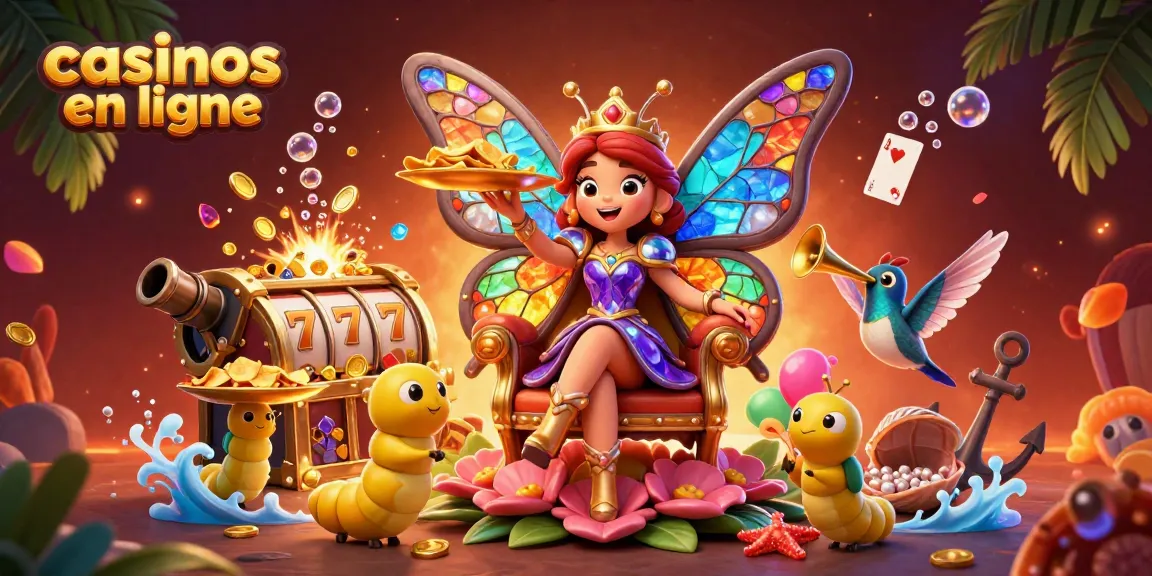 Jeux de casino en ligne inspirants avec des éléments colorés et une reine papillon.