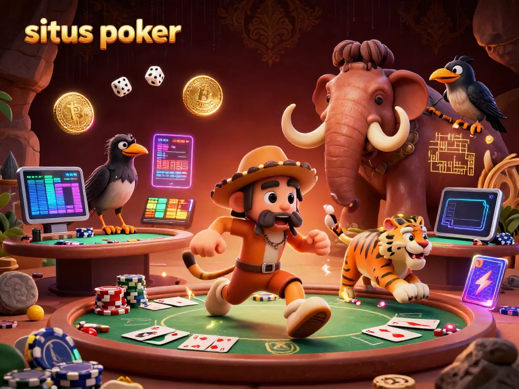 Situs poker terbaik dengan ilustrasi kasino prasejarah dan karakter menarik.