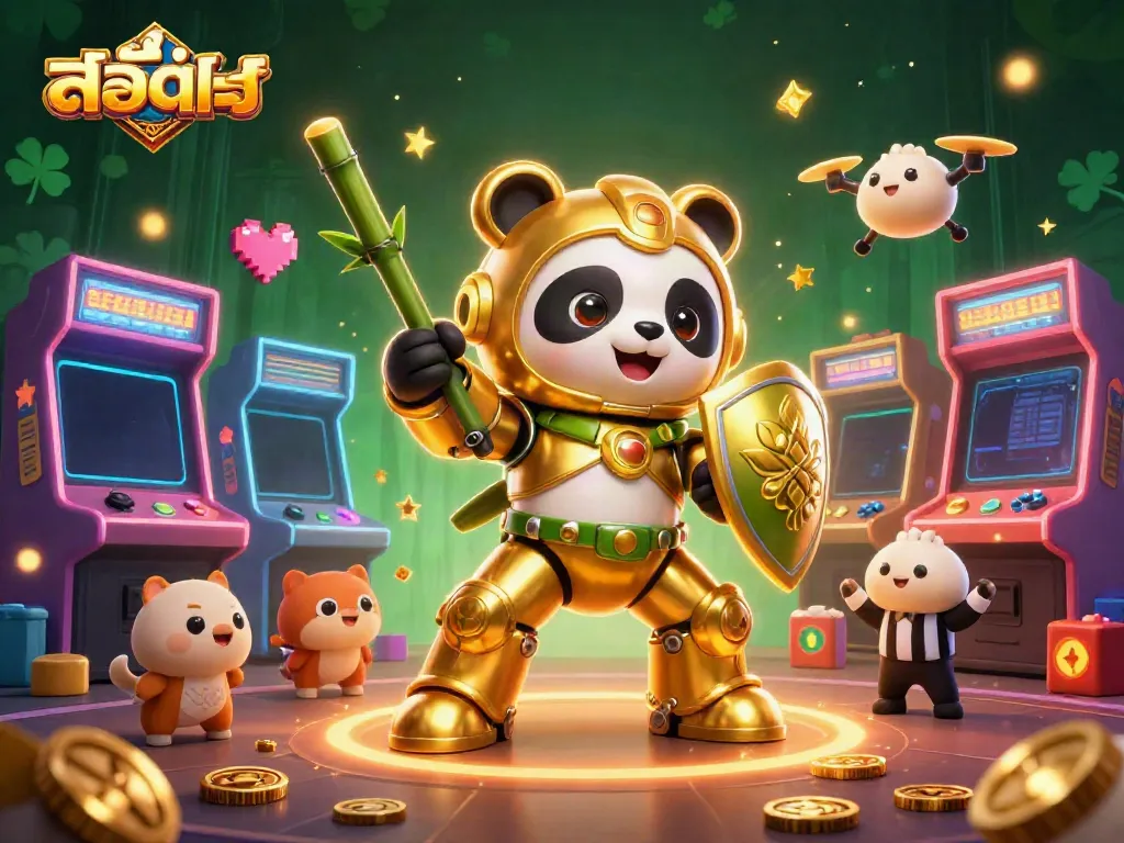 Experience สล็อตทดลอง in a vibrant 3D casino-inspired scene with dynamic characters and game elements.