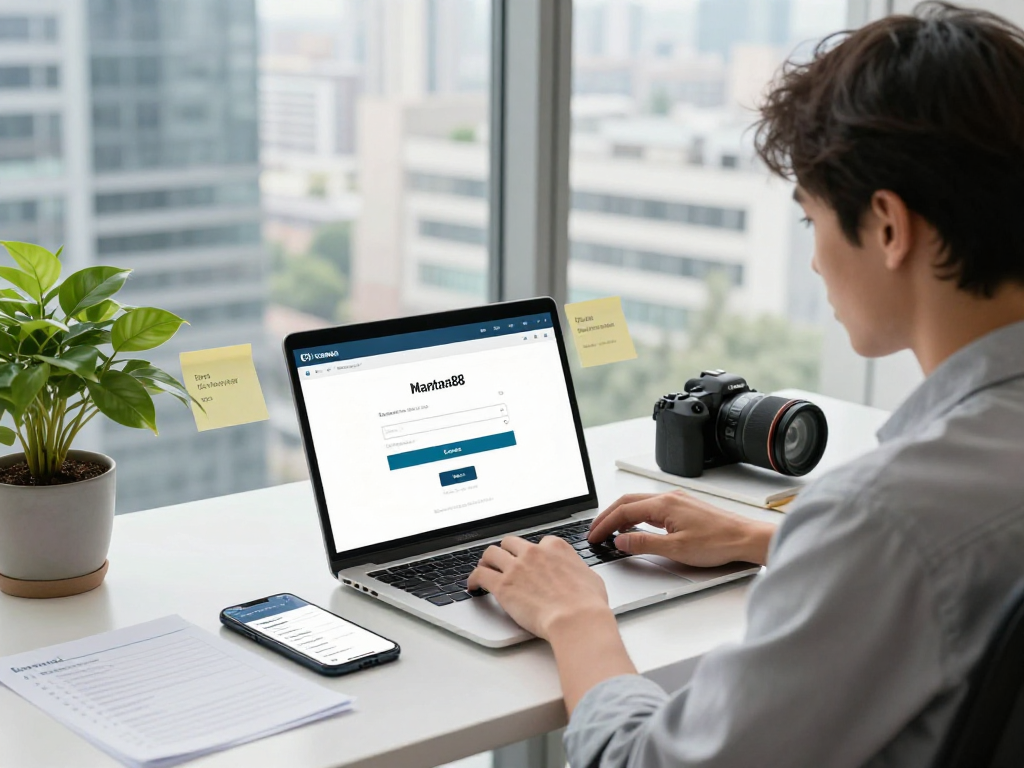 Effortlessly accessing mantra88 login on a stylish laptop in a bright workspace.
