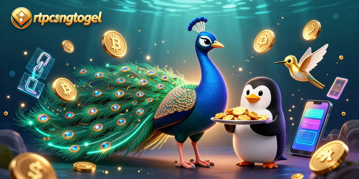 Engage with rtpcongtogel for vibrant casino action featuring an aristocratic peacock, a penguin, and crypto elements.