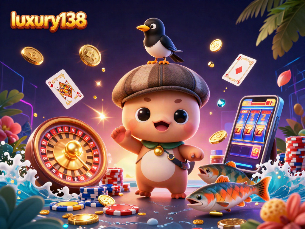 Menggandakan kesenangan dengan luxury138 saat bermain slot dengan karakter lucu, koin emas, dan elemen kasino lainnya.