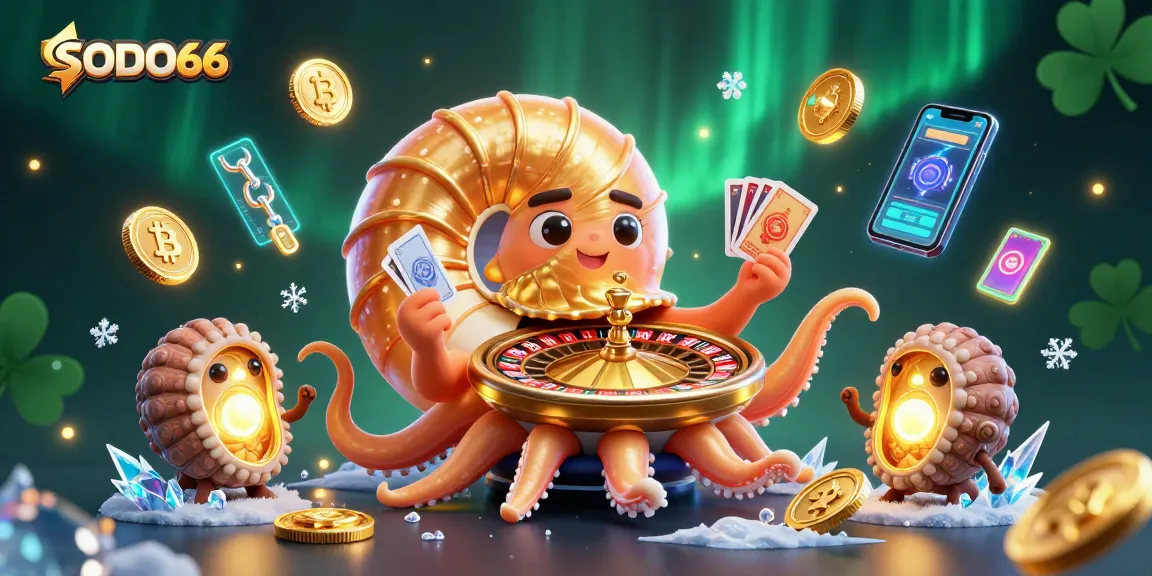 Experience thrilling gameplay at SODO66 with a vibrant 3D casino scene featuring cryptocurrency elements