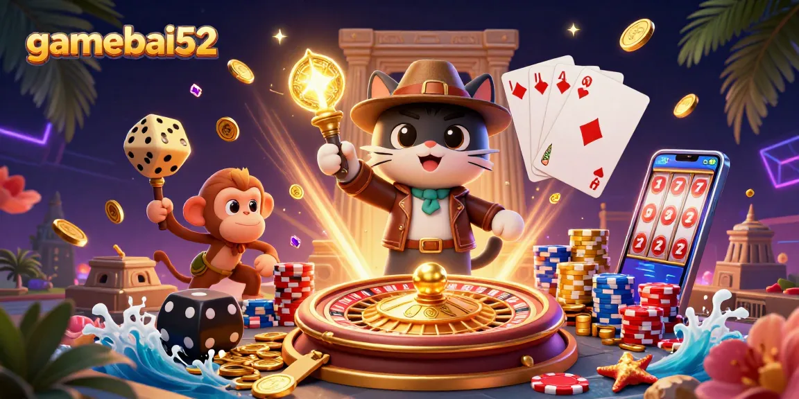 Experience thrilling gameplay at gamebai52 with a captivating cat archaeologist unveiling a casino treasure.
