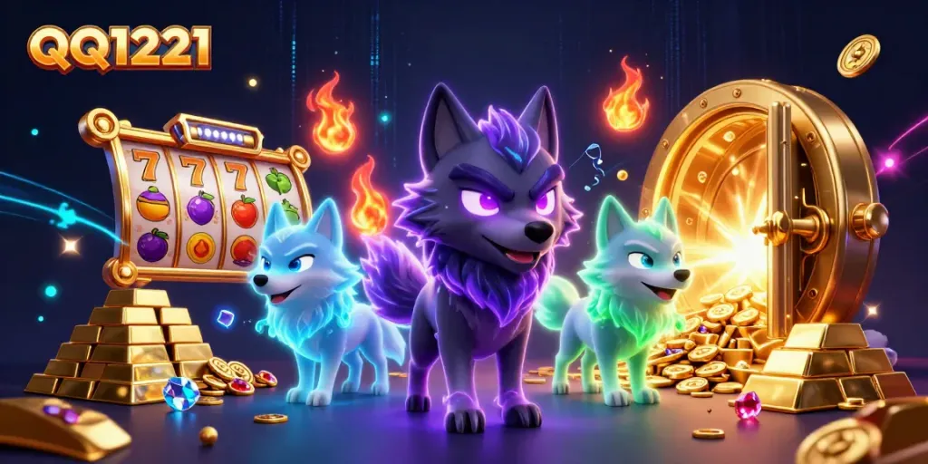 Spin the reels and win big with QQ1221's thrilling 3D casino adventure illustration.